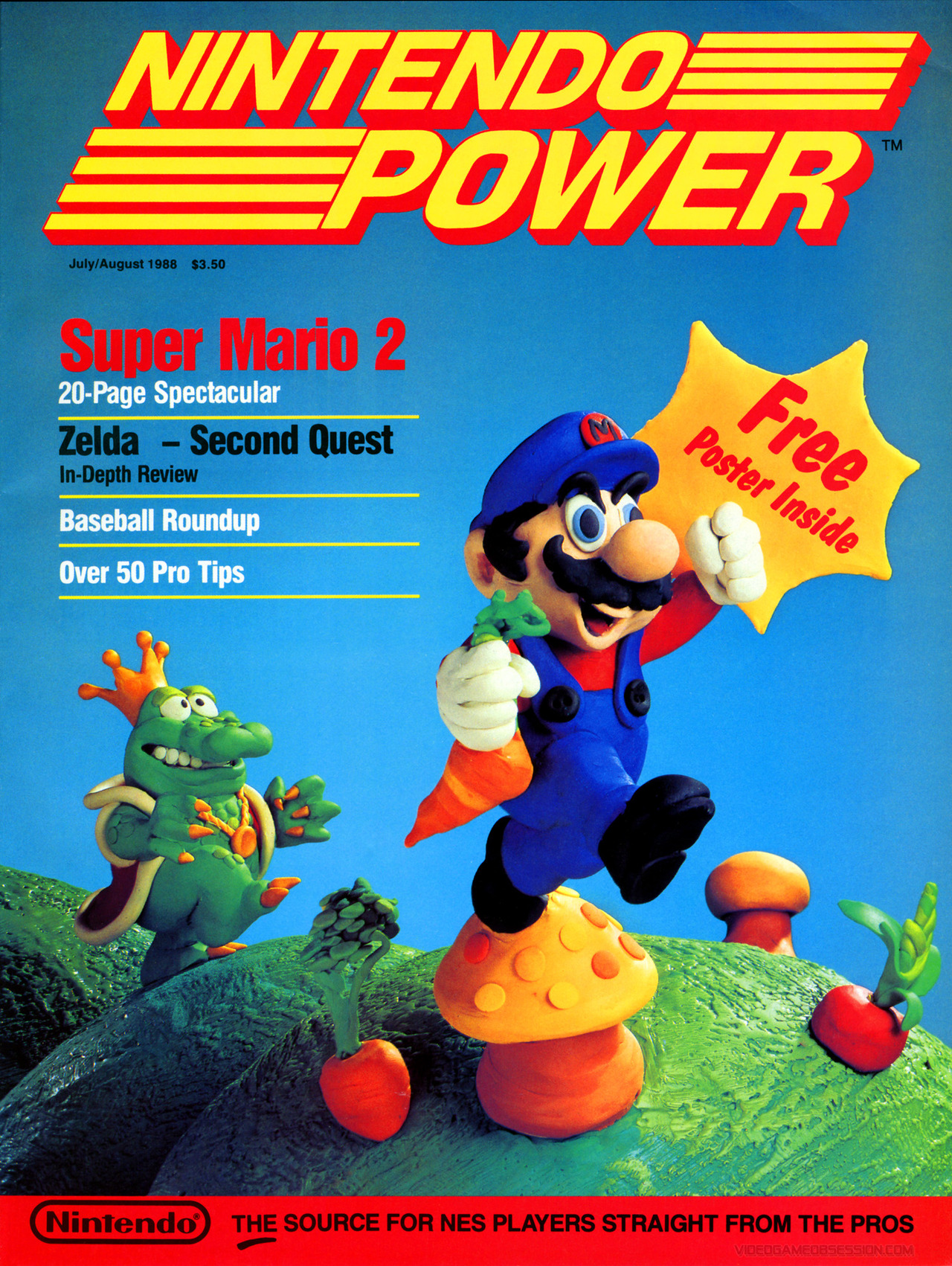The first issue of Nintendo Power, dated from July/August 1988, features Super Mario Bros. 2 on its cover.
